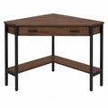 Bureau d'angle en bois et métal avec étagère inférieure