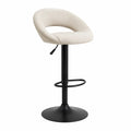 Tabouret de bar ajustable en tissu polyester beige avec base en acier noir