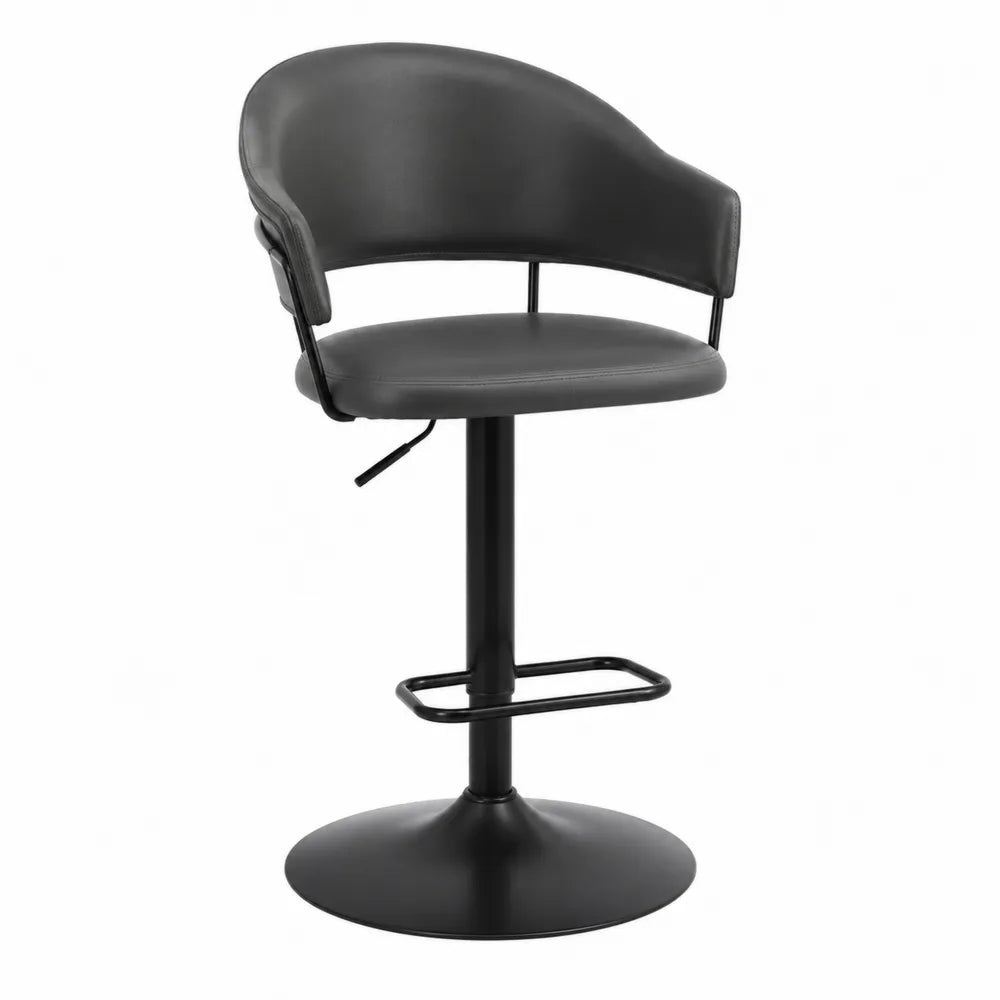Chaise de bar réglable en cuir synthétique noir avec base en métal