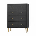 Commode en bois avec 8 tiroirs noirs et poignées dorées