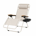 Chaise longue pliante beige avec cadre en métal et tissu en polyester