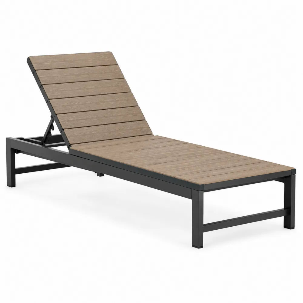 Chaise longue en métal et bois composite marron/noir