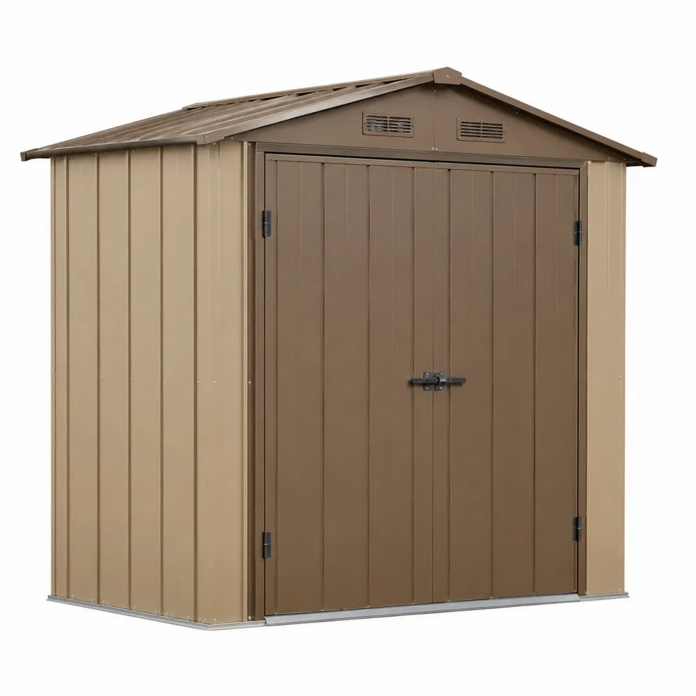 Abri de jardin en métal brun et beige 213x130x185 cm