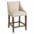 Chaise de bar en bois et tissu beige avec clous dorés