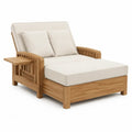 Chaise longue en bois de teck avec coussins en polyester beige