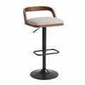 Tabouret de bar en bois et métal noir avec siège en polyester beige