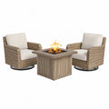 Ensemble de fauteuils pivotants en rotin avec table à feu carrée
