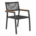 Chaise extérieure en aluminium noir et bois avec dossier et assise en corde tressée