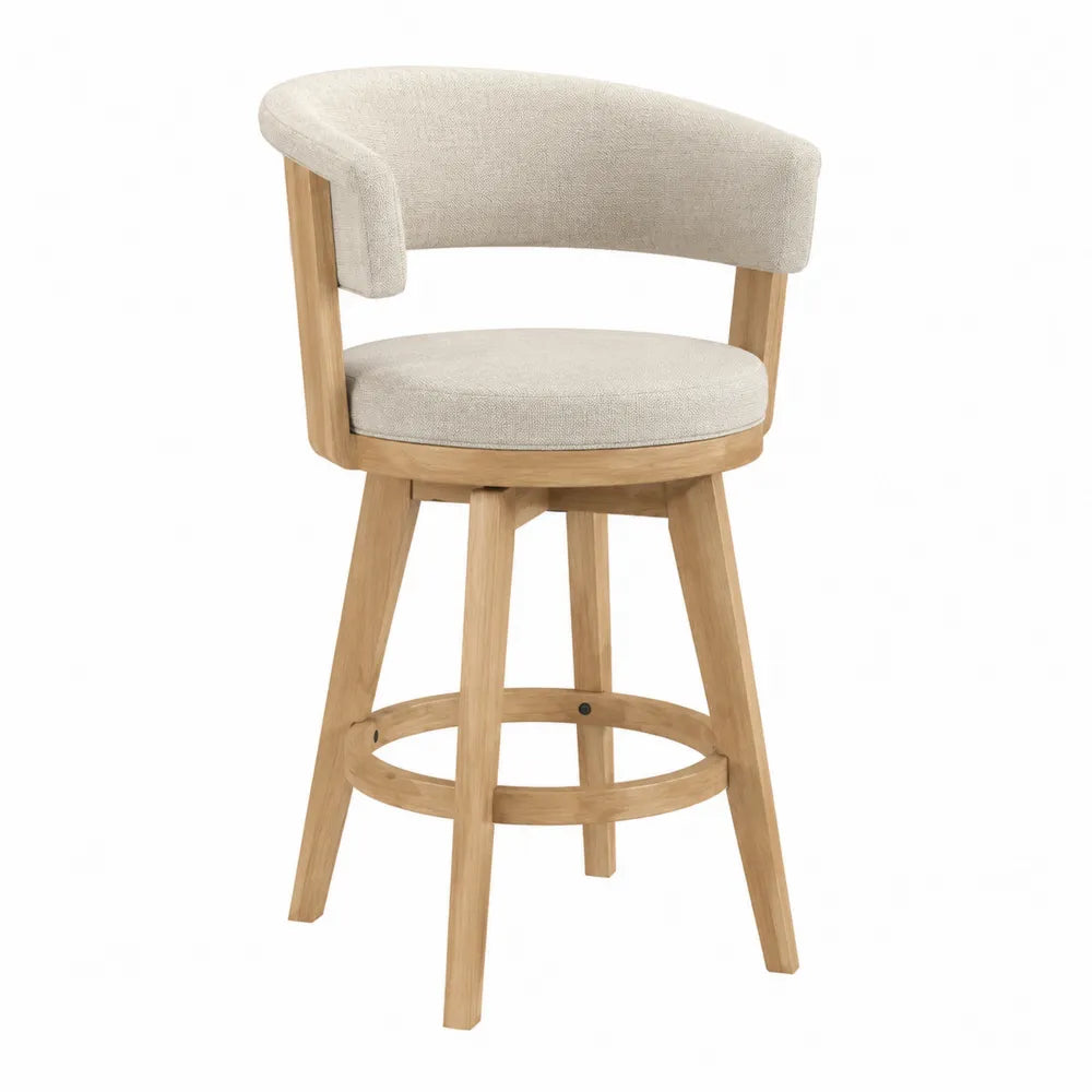 Tabouret de bar en bois et tissu beige, hauteur 90 cm