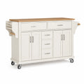 Chariot de cuisine en bois blanc avec plateau en chêne et roulettes