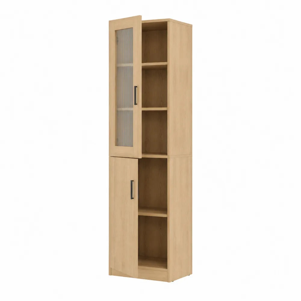 Armoire en Bois avec Portes en Verre Cannelé Chêne Clair