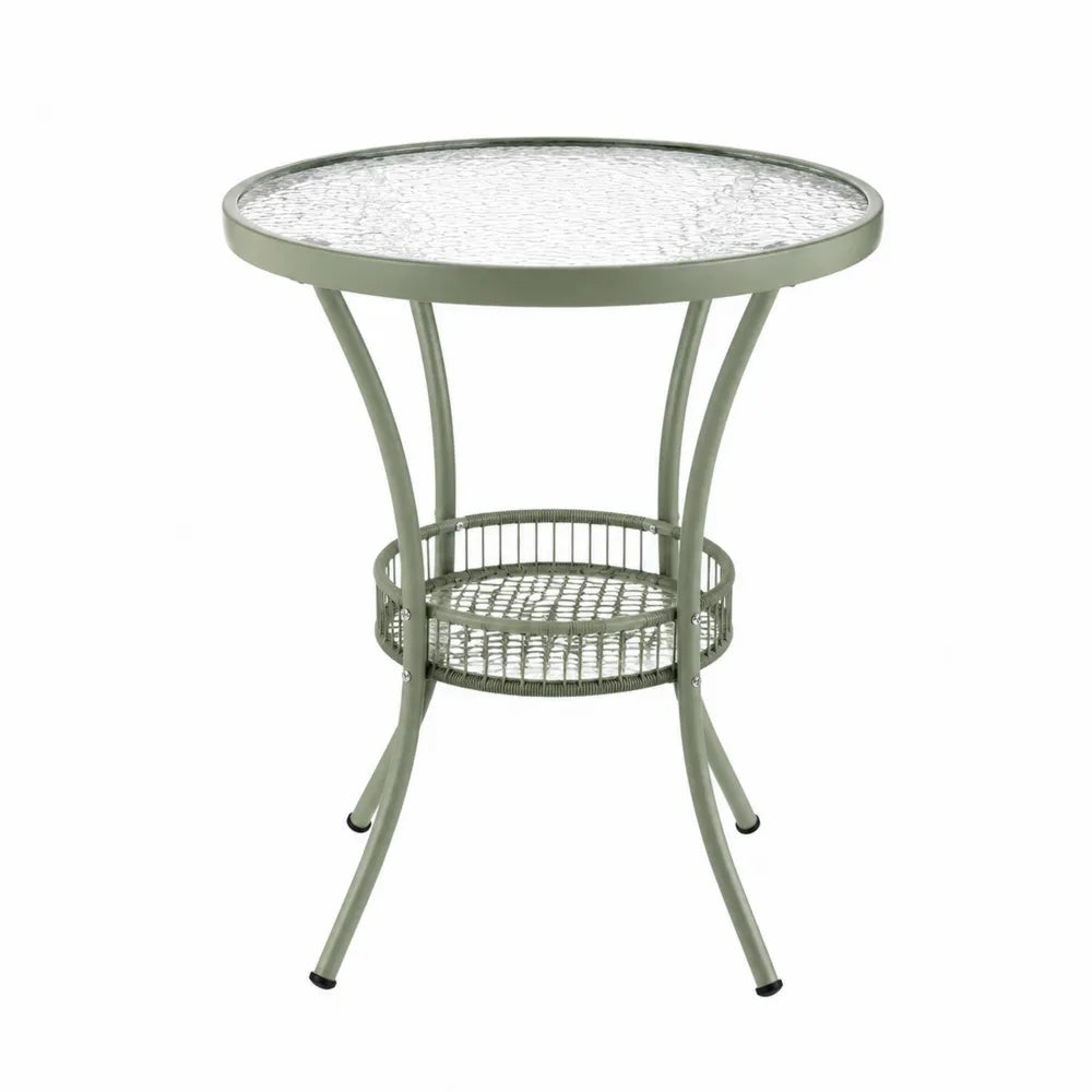Table en verre trempé et acier vert pour extérieur, 60 cm