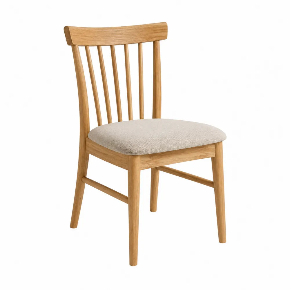 Chaise en bois de chêne avec assise en tissu polyester beige