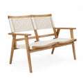 Banc en bois de teck avec assise en corde tressée en polyester blanc