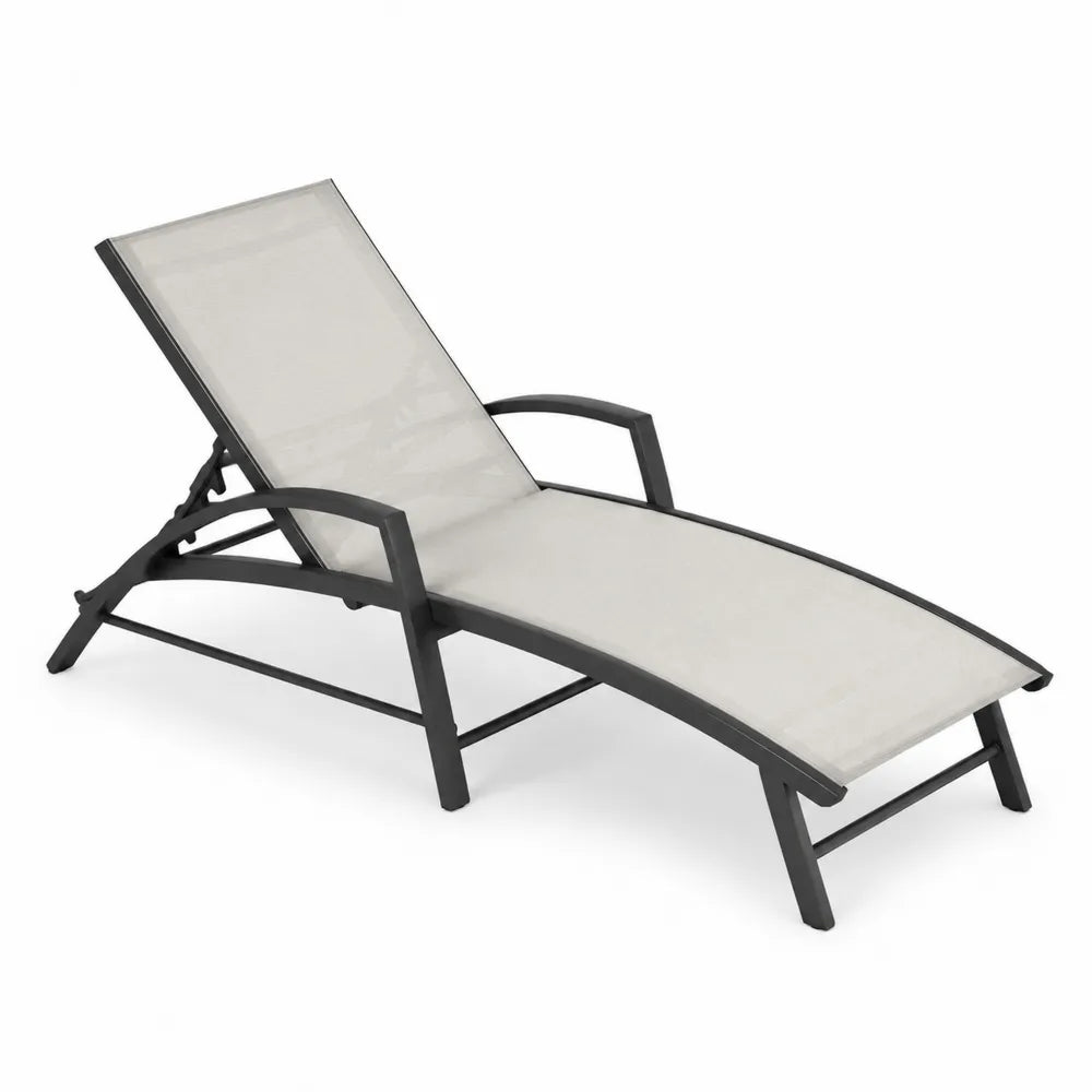Chaise Longue Extérieure Aluminium et Textilène Beige